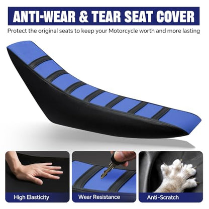PIT66 Motorcycle Soft Leather Seat Cover, Compatible with Honda CR125R CR250R CR500R CR80R CRF100F CRF125F CRF150F(Blue) - color: Blue