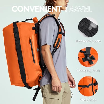Haimont IPX7 Waterproof Roll-Top Dry Duffel Backpack | 60L/90L Sizes, 500D Tarpaulin, Welded Seams, Mesh Pockets, Boating & Kayaking - color: Orange, size: 60L