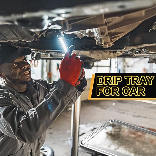 2 Pcs Stainless Steel Oil Drip Pan for Under Car 27.6 x 19.7 Inch Automotive Oil Change Pan Silver Rust Resistant Motorcycle Drip Tray Replacement Tray for Garage Floor - size: 27.56 x 19.69 Inch