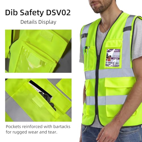 Dib Safety Reflective Safety Vest for Men Women, High Visibility Vest with Pockets and Zipper, ANSI Class 2 - color: Yellow, size: 3X-Large