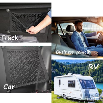 ZMD 2PCS Small Cargo Net Pocket Storage Mesh Net Elastic Automotive Cargo Nets Storage Pouch for Car Trunk Net, RV, Boat Storage Mesh Pocket Net with 8 Mounting Screws and Hooks (21.6 x 9.8 Inches) - size: 21.6 x 9.8 Inches