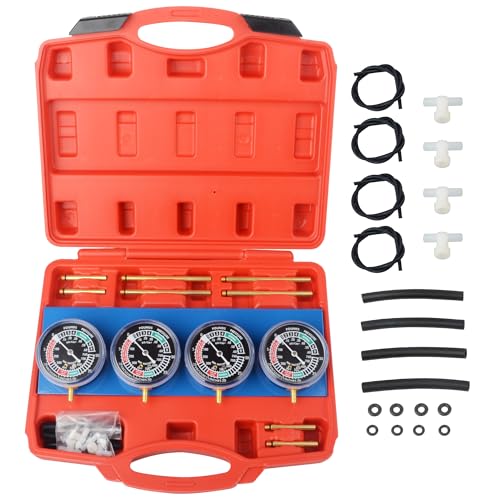 DAYUAN Motorcycle Vacuum Carburetor Synchronizer Tool Kit Carb Sync Gauge | 4 Gauge Carburetor Synchronizer Tool，5mm & 6mm Adapters，Calibration Control，For Most Motorcycles & Marine Engines