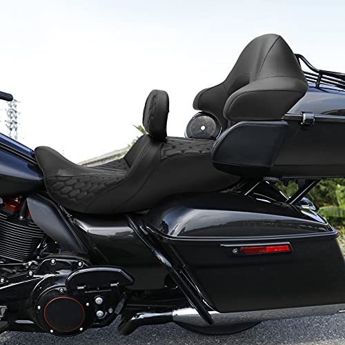 C.C. RIDER Motorcycle Hammock Seat+ Rider Backrest+ King/Chopped Trunk Backrest Pad Fit for Harley 2014-2023 Touring Road King FLHR Street Glide FLHX Road Glide FLTRX Electra Glide FLHT - color: 23# Black (Seat+ 2 Backrests)