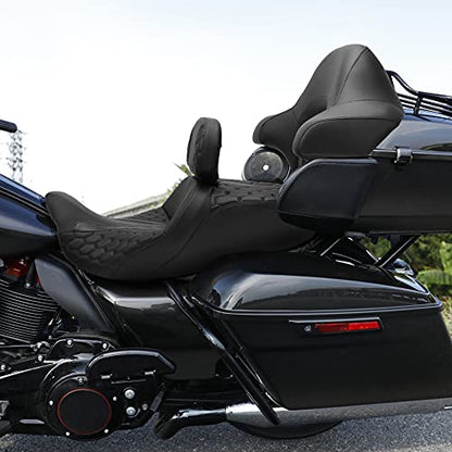 C.C. RIDER Motorcycle Hammock Seat+ Rider Backrest+ King/Chopped Trunk Backrest Pad Fit for Harley 2014-2023 Touring Road King FLHR Street Glide FLHX Road Glide FLTRX Electra Glide FLHT - color: 23# Black (Seat+ 2 Backrests)