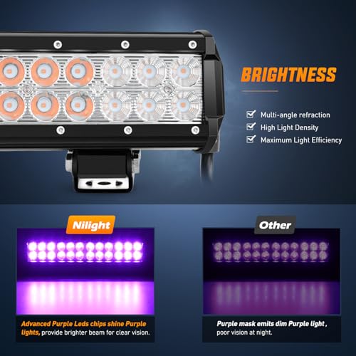 Nilight LED Light Bar 12 Inch 72W Spot Flood Combo Purple Beam Off Road Lamp Fishing Hunting Emergency Deck Work Lighting for Trucks UTV Pick-up Van Boat Tractor - color: Purple