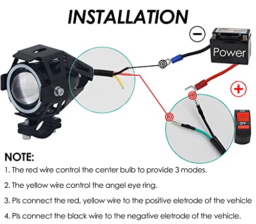Motorcycle LED Fog Lights U7 Spotlight with High Low Strobe Beam Halo Rings White Central with U7 LED Running DRL Switches Clamps Universal Spotlights Driving Lights 2 Packs - color: Blue