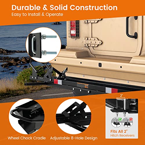 Goplus Motorcycle Hitch Carrier, 600LBS Motorcycle Carrier Hitch Mount with 2 Straps, Loading Ramp, Dirt Bike Trailer, Heavy Duty Motor Cycle Rack, Fit Up to 7.5” Wide Tire