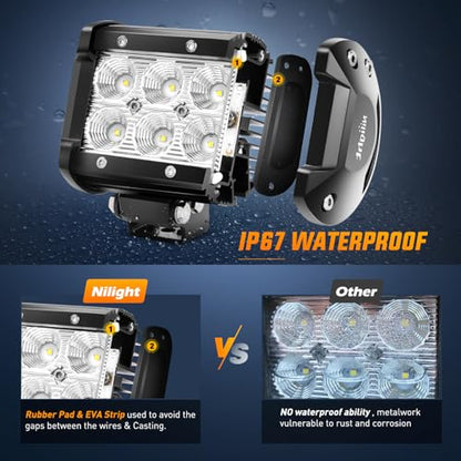 Nilight LED Light Pod with Yellow Black Covers 2PCS 18W 1260LM Flood Off Road Lights Super Bright Driving Fog Boat Lighting Pods for Trucks Pickup Golf Cart SUV ATV UTV 4x4 Van Camper - color: 2Pcs 18w Led Light w/cover