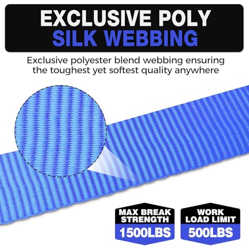 Heavy-Duty Retractable Ratchet Straps (4-Pack) – 1500 lb Break Strength Auto Self-Retracting Tie-Down Straps 1 inch x 12 Feet with Soft Loops, for Truck Motorcycle ATV Cargo Trailer - color: Blue Retractable
