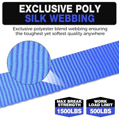 Heavy-Duty Retractable Ratchet Straps (4-Pack) – 1500 lb Break Strength Auto Self-Retracting Tie-Down Straps 1 inch x 12 Feet with Soft Loops, for Truck Motorcycle ATV Cargo Trailer - color: Blue Retractable