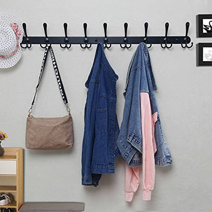 Dseap Coat Rack Wall Mount - 38” Long 10-Tri-Hooks Heavy Duty Coat Hanger Rail Wall Hooks for Hanging Coats Hats Clothing Clothes Purse Mudroom Entryway, Black, Pack of 2 - color: Black, size: L=38” (2 Pcs)