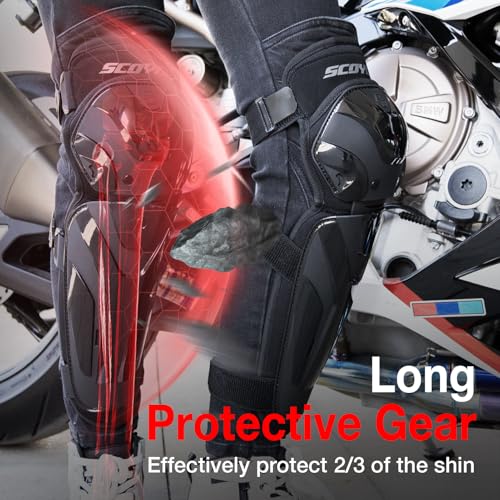 Scoyco Motorcycle Knee and Shin Guards – Motocross Knee Pads Adjustable TPU Protective Gear for Road Cycling | Adjustable Bands Protective Gear for Cycling