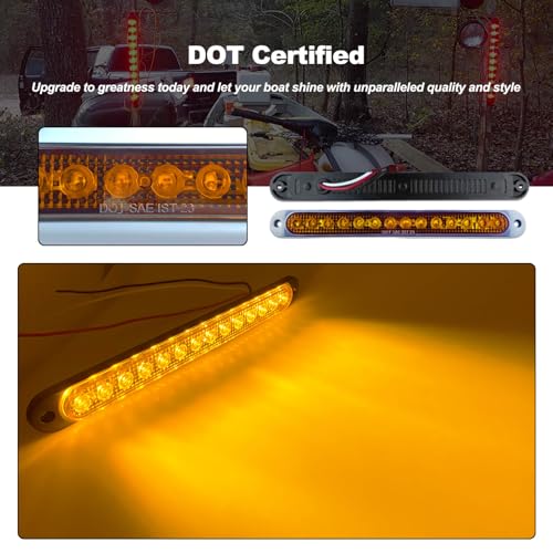 10" LED Amber Trailer LED Turn Signal Light Bar Strip Aluminum Alloy Base Side Marker Tail Lights Assembly for Truck RV Marine Boats, 15 LEDs 2Pcs - color: Amber