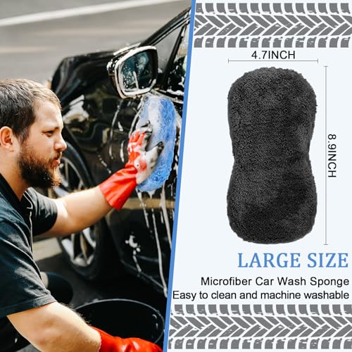 Tanlade 2 Pcs Large Car Wash Sponge for Cleaning, The Microfiber Sponges for Car Washing Supplies, Trucks and Motorcycles (Blue,Gray) - color: Blue, Gray