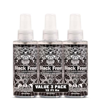 Chemical Guys Black Frost Premium Air Freshener & Odor Eliminator (4 oz) (3 Pack) – Bold Ice-Cologne Scent Spray for Car, Office & Home Interiors - size: 4 Fl Oz (Pack of 3)