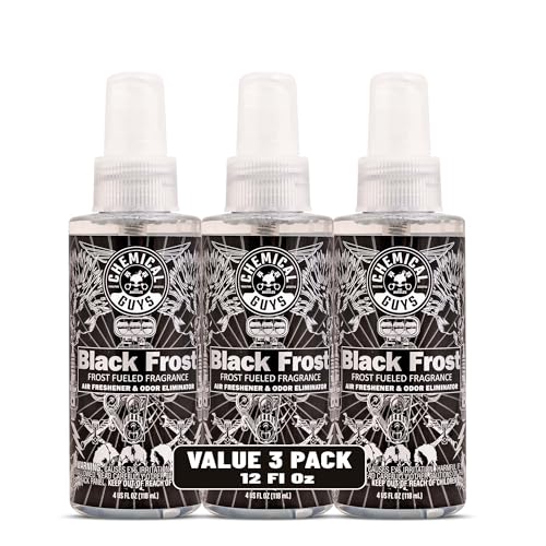 Chemical Guys Black Frost Premium Air Freshener & Odor Eliminator (4 oz) (3 Pack) – Bold Ice-Cologne Scent Spray for Car, Office & Home Interiors - size: 4 Fl Oz (Pack of 3)