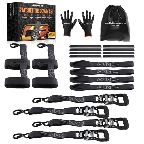 maXpeedingrods Heavy Duty Ratchet Straps 1.6” by 8’ 5208 lb Tie Down Straps with S Hooks & Soft Loops for Towing Motorcycles ATVs UTVs Jet Skis Golf Carts 4 Pack - color: black