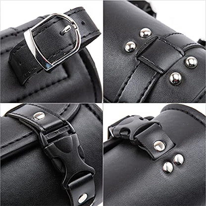 Motorcycle Fork Bag Mini PU Leather Bike Handlebar Tool Bag Sissy Bar Roll Storage Bag (A Black) - color: A Black