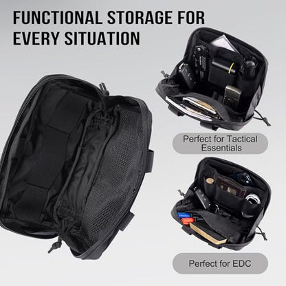 OneTigris MOLLE Pouch, Tactical Admin Pouch Belt EDC Tool Organizer Zippered Utility Waist Pack 7.5"x5"x2" - color: Camocolor Black