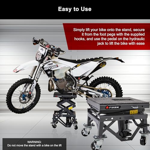 Tusk Scissor Lift Stand – Adjustable 13.75–34″ Heavy-Duty Motorcycle Lift Stand with Casters & Rubber Top Pad – Supports Up to 300 lb for Dirt Bike, ATV & UTV Maintenance