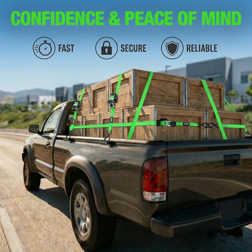 Retractable Ratchet Straps (4-Pack) - 1 Inch x 10 Feet (1,650lb Break Strength) - Heavy Duty Auto Self Retracting Tie Down Straps for Motorcycle, ATV, UTV, Truck, Cargo Trailer - Green - color: Green