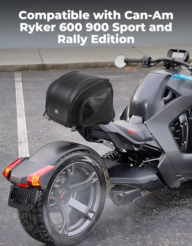 KEMIMOTO Tail Bag 18-22L Expandable Sissy bar Compatible with Can-Am Ryker 900/600/Sport/Rally Edition, 1680D Oxford+PU Leather Waterproof/6 Adjustable Straps,Luggage Seat Travel Rear Rack Bag