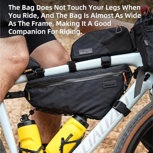 Rhinowalk BHD0018 Bike Frame Triangle Bag 2.9L, Waterproof Storage Bag with YKK Zippers, Cable Port & Pump Holder, Fits Hydration Pack- Black+Yellow - color: Black+Yellow, 2.9L
