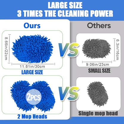 62" Car Wash Brush Mop Kit with Long Handle, 2 in 1 Chenille Microfiber Sponge Mitt Cleaning Detailing Duster for Washing Cars Truck SUV RV Caravans and Household(2 x Mop Head) (Blue) - color: Blue