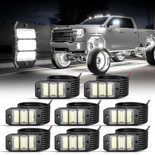 SHINIGHT 8PCS White Rock Lights - Super Bright Pure White 6000K LED Chips, 3M/9.84FT Extension Wires, IP68 Waterproof Underglow Lights for Trucks, ATV, UTV, Cars, Boats - size: 8 Pods