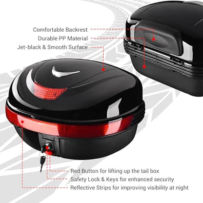 Motorcycle Trunk Top Case Motorcycle Tour Tail Box Lockable Storage Carrier Case for Helmet Luggage Black 35L(35L) - size: 35L