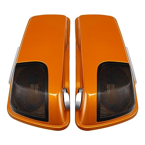HR3 Amber Whiskey 4" Stretched Hard Saddlebags w/Speaker Lids Compatible with 2014 Street Glide FLHX 2016 Road Glide FLTRX (Replace for OEM) - color: Amber Whiskey