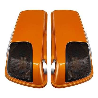HR3 Amber Whiskey 4" Stretched Hard Saddlebags w/Speaker Lids Compatible with 2014 Street Glide FLHX 2016 Road Glide FLTRX (Replace for OEM) - color: Amber Whiskey
