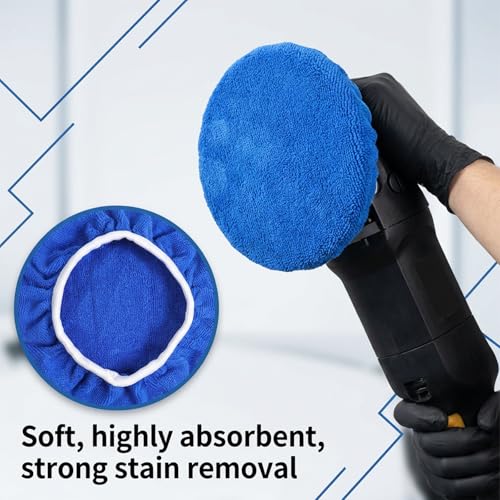 6 PCS Car Buffing Pads for 9-10 Inch Orbital Polisher, Microfiber Polishing Bonnets Buffer Pad Cover, Soft Wax Applicator for Car Detailing (Blue)