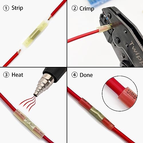 220Pcs Butt Terminal Connectors, Waterproof Heat Shrink Wire Connectors, Automotive Electrical Connector Terminals Kit, Crimp Connectors (22-10 Gauge) - size: 220pcs-butt connector