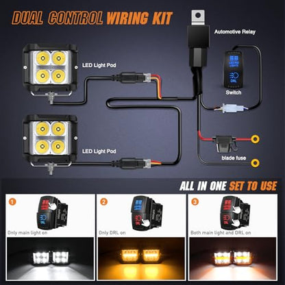 Nilight Side Shooter LED Light Pods with Amber DRL 4 Inch 26 W Spot Flood Combo LED Cubes Light w/ 16AWG Wiring Kit for Offroad Driving Fog Light Auxiliary Light on Truck ATV UTV - color: 4LED Sideshooter Spot Pod w/ Amber DRL