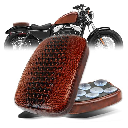 DREAMIZER Motorcycle Leather Pillion Rear Passenger Pad Seat 8 Suction Cup Rectangular Passenger Seat Compatible with Harley Bikes Custom (Brown-Crocodile) - color: Brown#1-Crocodile