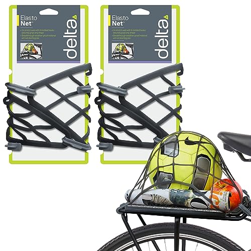 Small Cargo Net (2-Pack) by Delta Cycle - Expandable Bungee Net with Hooks Stretches 2X in Size - Bike Cargo Net Keeps Your Gear Tightly in Place for Bikes & Kayaks - style: 2-Pack Elasto Net