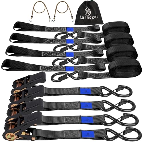 Ratchet Straps 4 Pack - 2,200 Lbs Break Strength 1 in x 15 Ft Medium Duty Ratchet Tie Down Straps with S Hooks Set for Truck, Cargo Van, Trailer, Motorcycle (Black) - color: Black, size: 2200 LBS