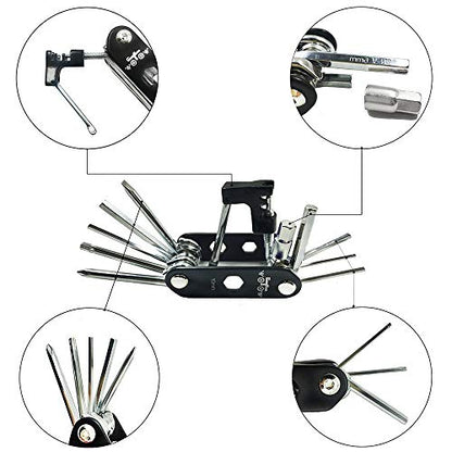 WOTOW Bike Repair Tool Kit & Bike Saddle Bag, 14 in 1 Bike Chain Tool Hex Key Wrench Maintain Accessories Multitool Set with Portable Under Seat Bag for Road Mountain Commuter Bicycle - style: 14 in 1 Multitool (Black)