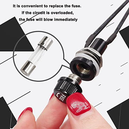 Tnisesm 5 Pcs Panel Mounted 5x20mm Screw Cap Fuse Holder with Pre-Soldered Wires AC 250V 10A/AC 125V 15A with 10 Pcs Glass Tube Fuse(10A+15A) - color: 5PCS