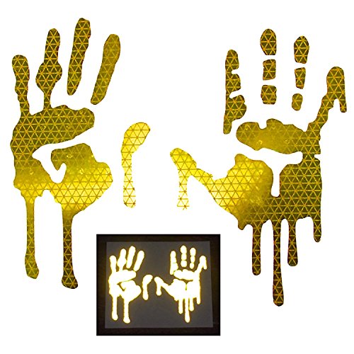 customTAYLOR33 High Intensity Grade Reflective Bloody/Dripping Hands Decals for Helmets, Windscreens, Rear Windows, Bumper Stickers (3 inches Height, Yellow/Gold) - color: Yellow/Gold, size: 3" Height (Infant size)