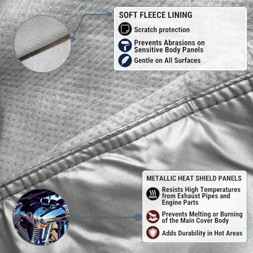 SavvyCraft Supreme Motorcycle Storage Cover, 5-Layer Waterproof UV Resistant Protection, Fleece Lined Indoor Outdoor Cover with Vent, Adjustable Straps & Grommets for Sports Bike Fit up to 90" L - size: Fits up to 90"L