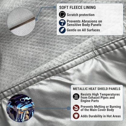 SavvyCraft Supreme Motorcycle Storage Cover, 5-Layer Waterproof UV Resistant Protection, Fleece Lined Indoor Outdoor Cover with Vent, Adjustable Straps & Grommets for Sports Bike Fit up to 90" L - size: Fits up to 90"L
