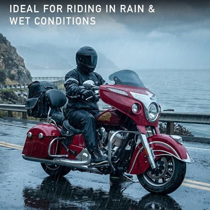 Waterproof Motorcycle Rain Suit, 2-Piece Reflective Gear, Lightweight Riding Jacket & Pants, Protective Raincoat with Hoodie - color: Black, size: XL-2XL