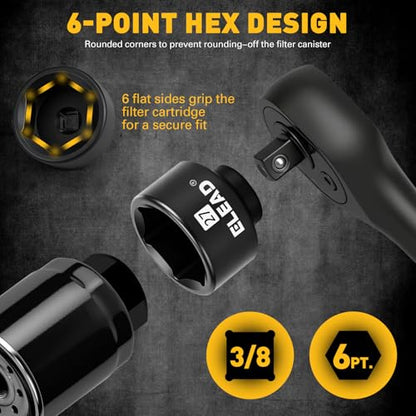 ELEAD 27 mm Oil Filter Socket Wrench, Metric Oil Filter Wrenches, 3/8'' Drive 6-Point Oil-Filter Removal Tool, Low Profile Design for Easy Removal, Chrome Vanadium Steel Oil-Change Tool - style: 27mm