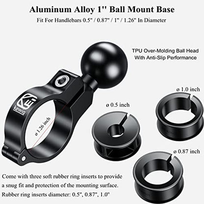 BRCOVAN 2 Pack, Aluminum Alloy Handlebar Mount Base with 1'' TPU Ball | Compatible with RAM Mounts B Size 1 Inch Ball Double Socket Arm, for Round Rail Diameter 0.5'' 0.87'' 1'' 1.125'' 1.26'' - style: R3-Set of 2