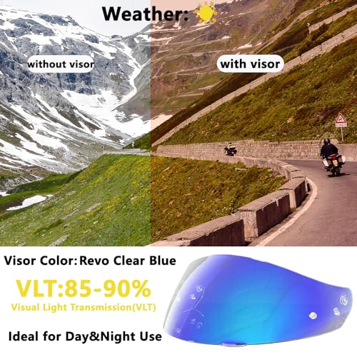HJ-17 Helmet Visor Replacement,UV Protective Helmet Face Shield Compatible with CL-MAX II,IS-MAX BT,SY-MAX III,IS-MAX II,CL-MAX 3,C90,C91,C91N(Revo Clear Blue-Day&Night Use) - color: Revo Clear Blue-day&night Use