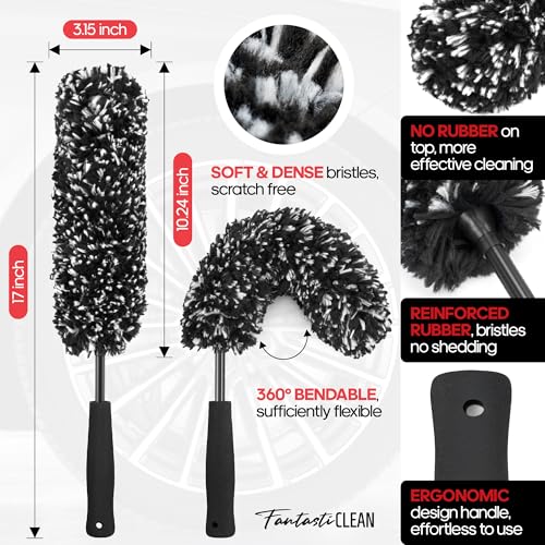 Fantasticlean 7PCS Car Wheel Brush Kit for Car Owners Detailers, Soft-bristled Brush, Tire brush for Car Detailing, Rim Cleaning Tape, Bendable & Curved Brushes and Pads for Home Shop, Cars Trucks RVs - size: 7PCS-WDK004