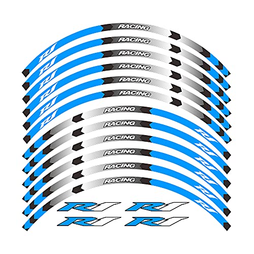 Motorcycle Rim Stripes Decals Wheel Sticker Reflective Tape for Yamaha YZF R1 1998-2022/R1M 2015-2022/R1S 2001 2016-2018 - color: A Blue 12pcs