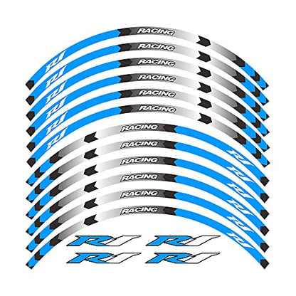 Motorcycle Rim Stripes Decals Wheel Sticker Reflective Tape for Yamaha YZF R1 1998-2022/R1M 2015-2022/R1S 2001 2016-2018 - color: A Blue 16pcs